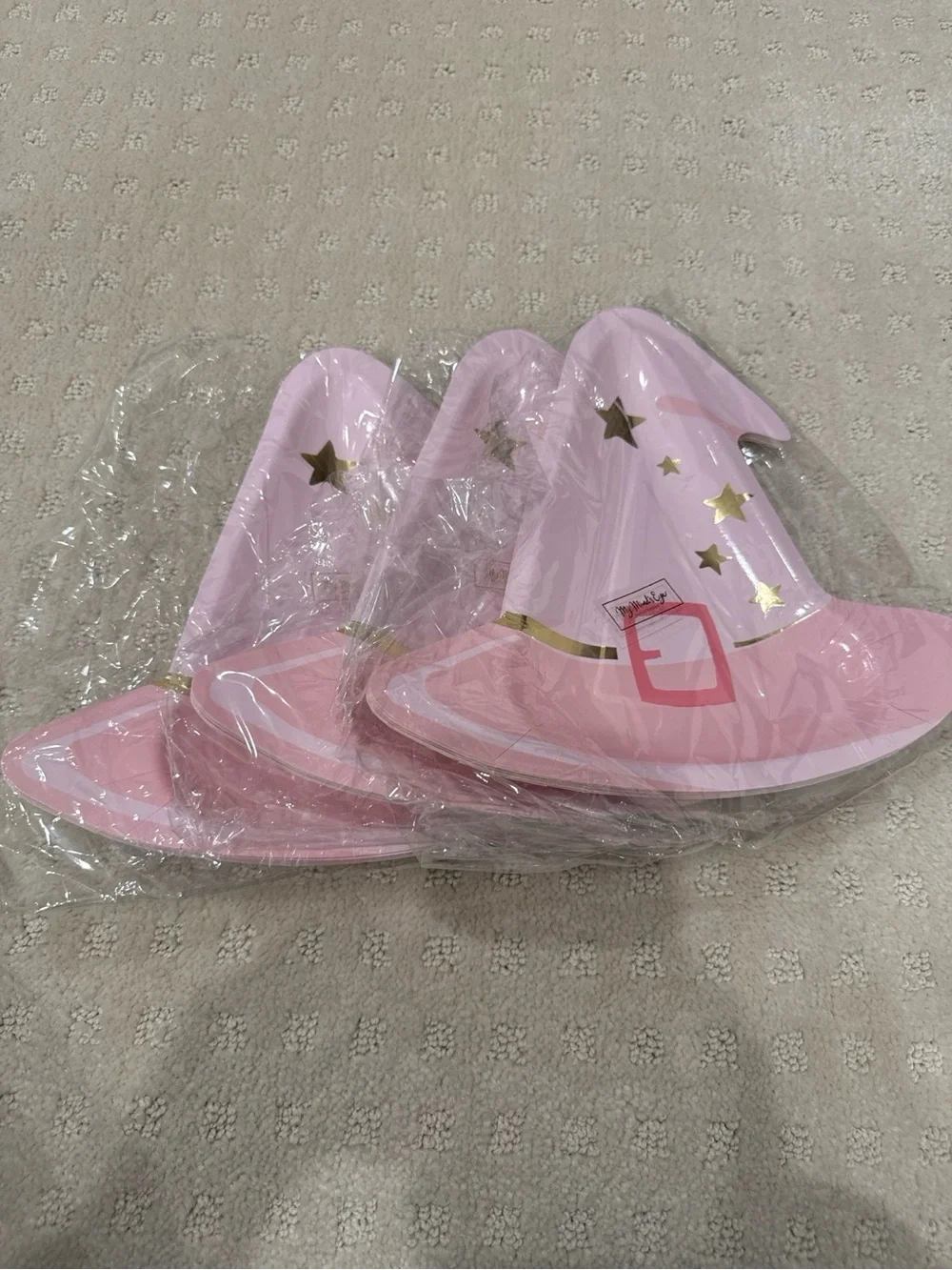 My Mind’s Eye Pink Witch Hat Halloween Paper Plates Set of 8 New